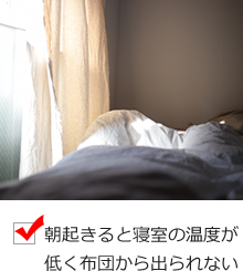 朝起きると寝室の温度が低く布団から出られない